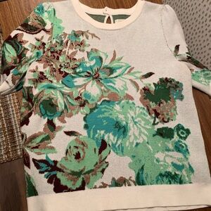Maeve short sleeve jacquard floral sweater